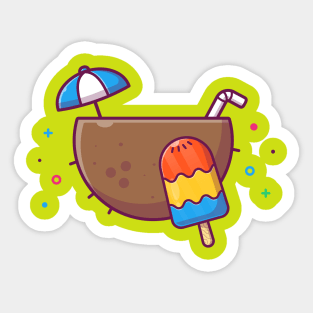 Coconut Drink With Fruit Popsicle Cartoon Sticker